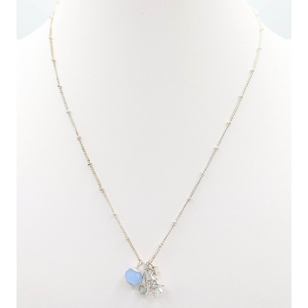 KOHLS Silver Tone Bead & Crystal Star Charm Necklace New In Box 19"